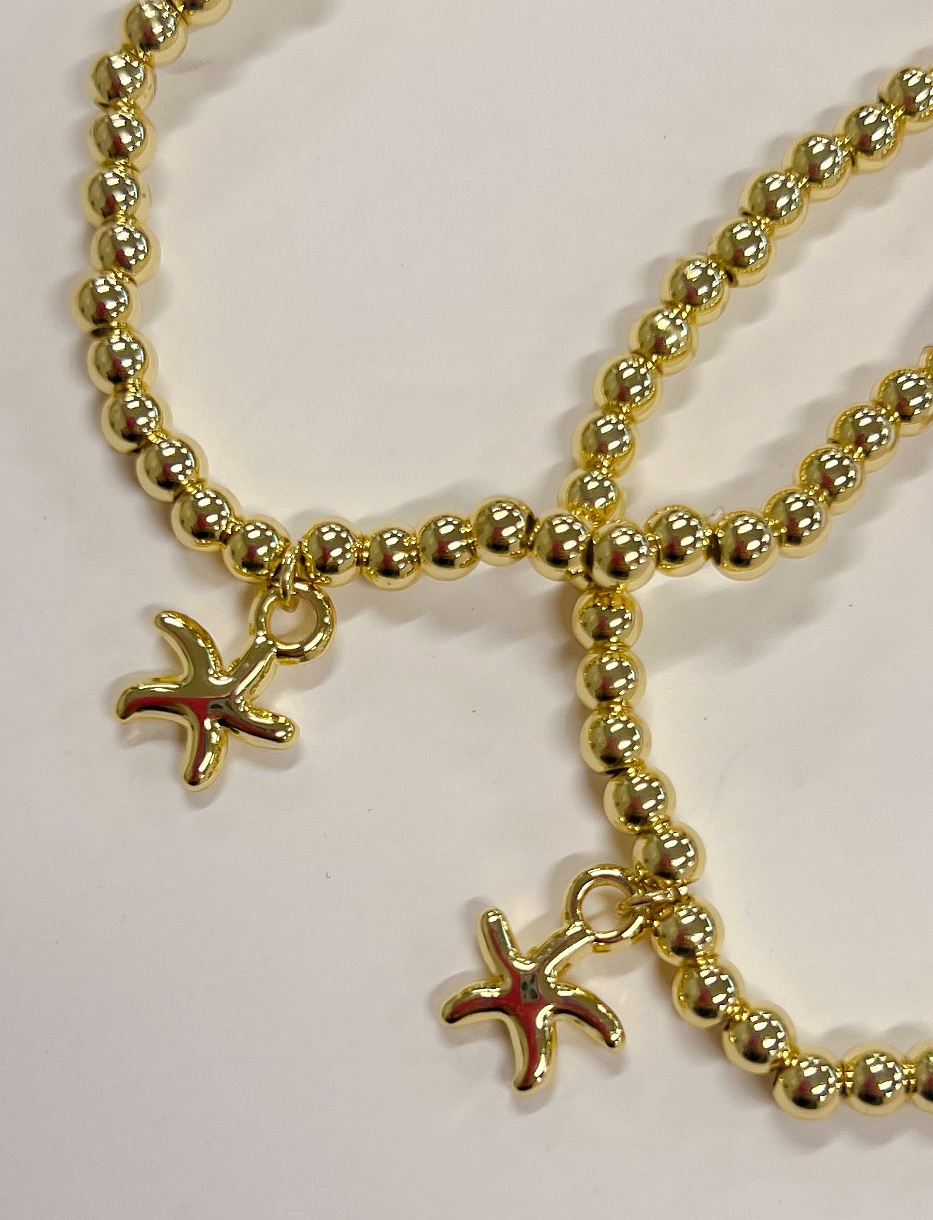 4 MM Star Fish Charm Gold Ball Bracelet