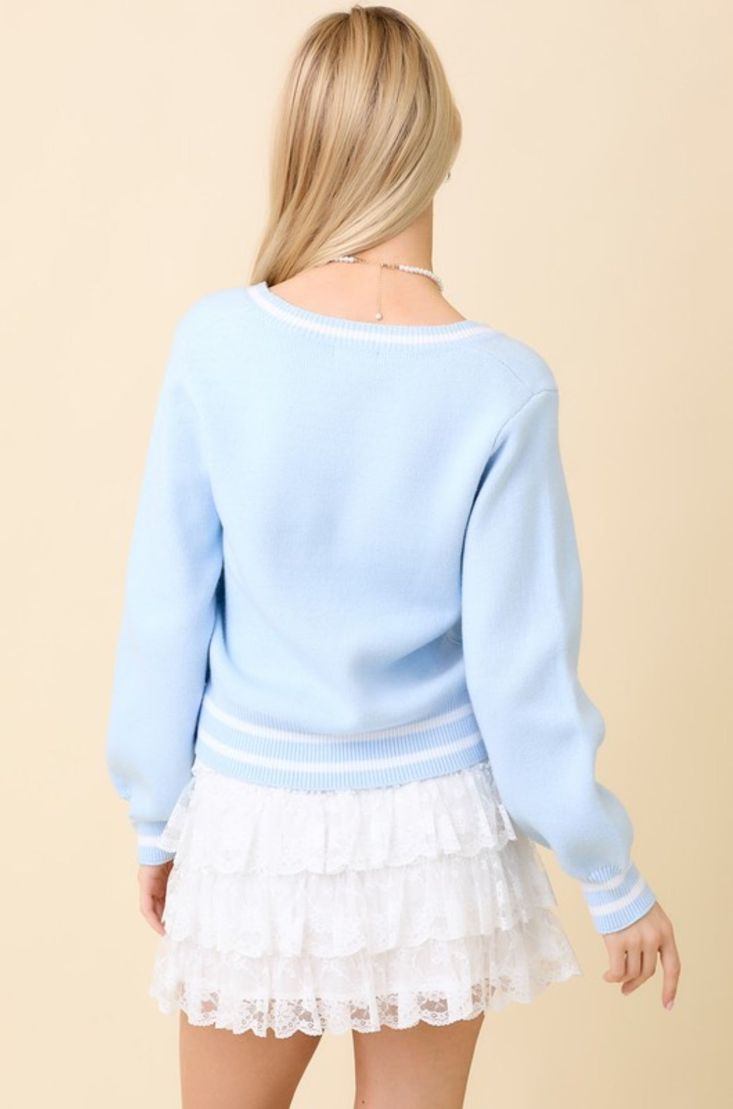 Know What To Do Light Blue Ribbon Bow Cardigan