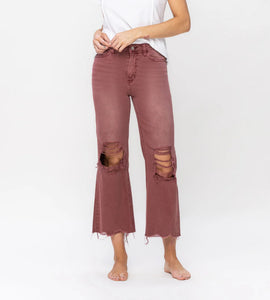 Candace 90s Vintage Crop Flare Russet Brown Jeans