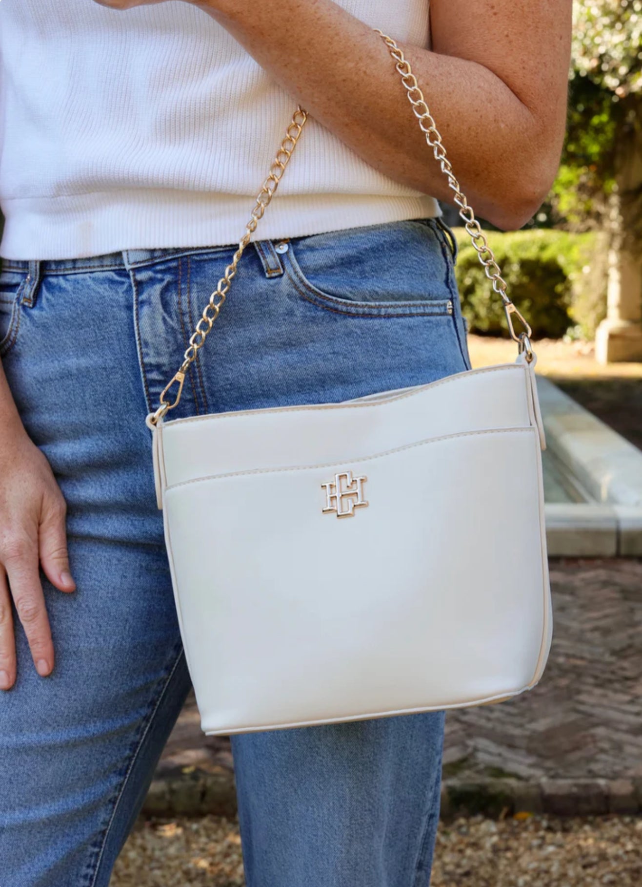 Brielle Cream Bucket Purse