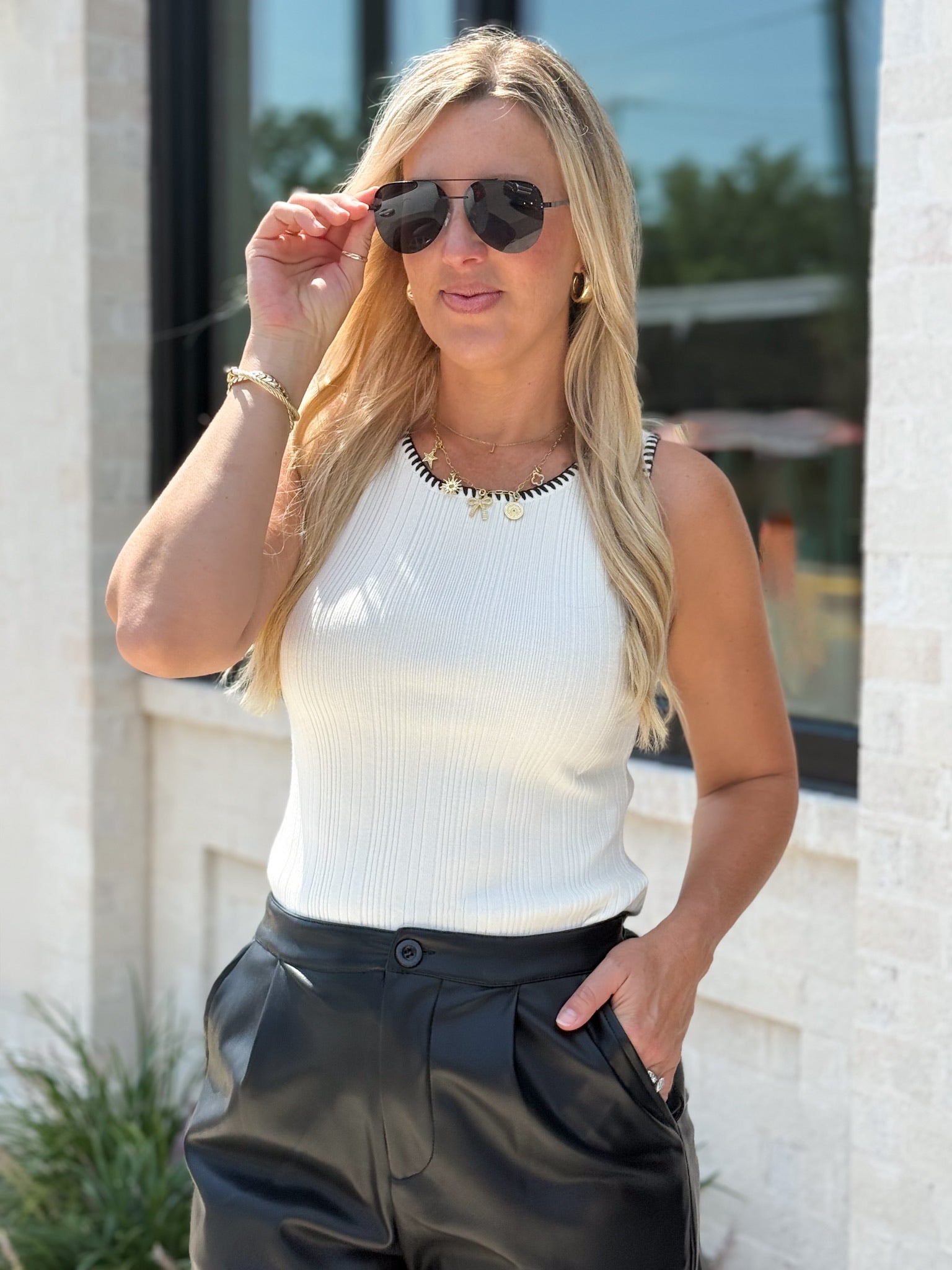 Black & White Moment Ivory Knit Tank