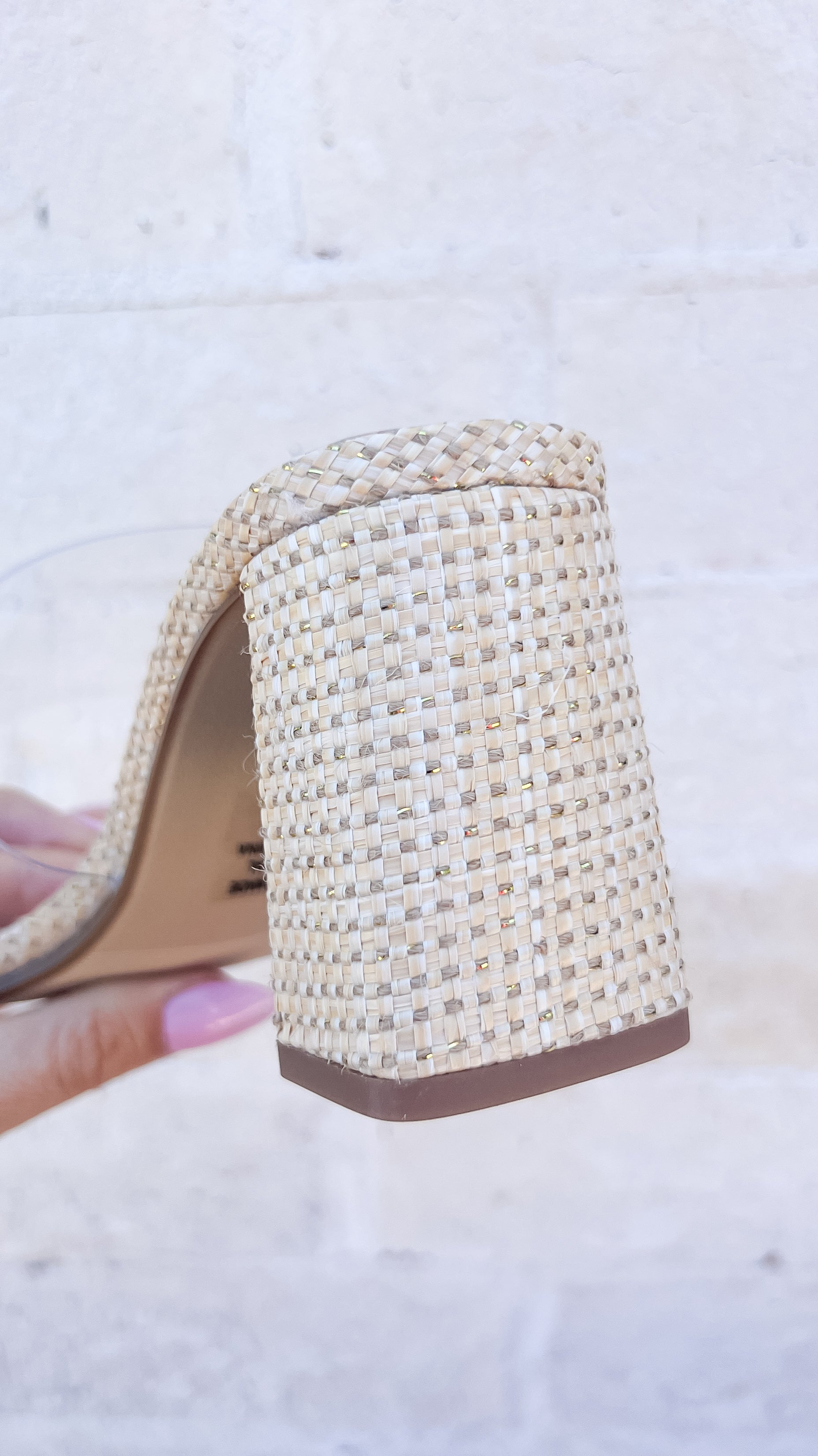 ELLI CLEAR STRAP TAN RAFFIA WEDGE HEEL