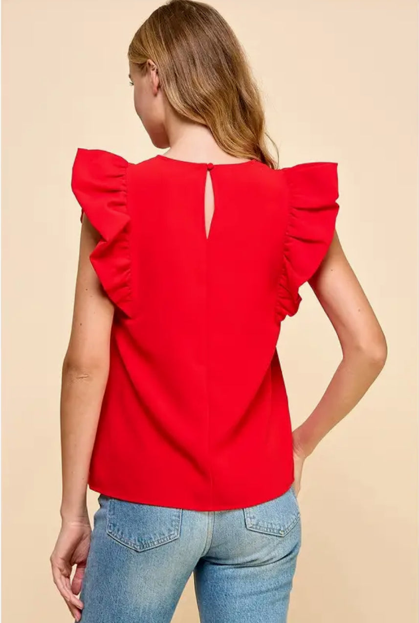 Talk About Good Red Ruffle Sleeve Top