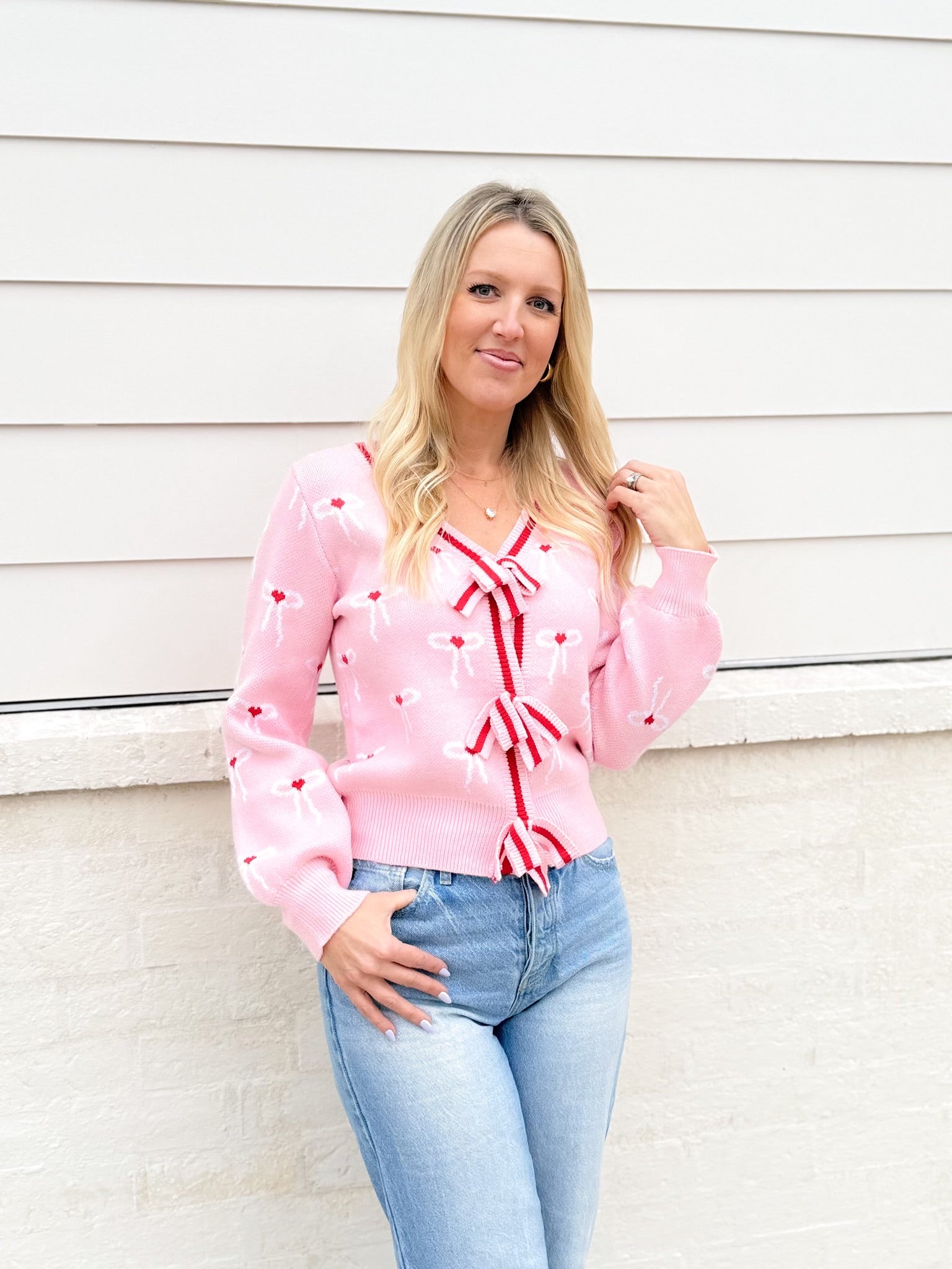 I Adore You Pink Knit Cardigan w/ Bow Detail