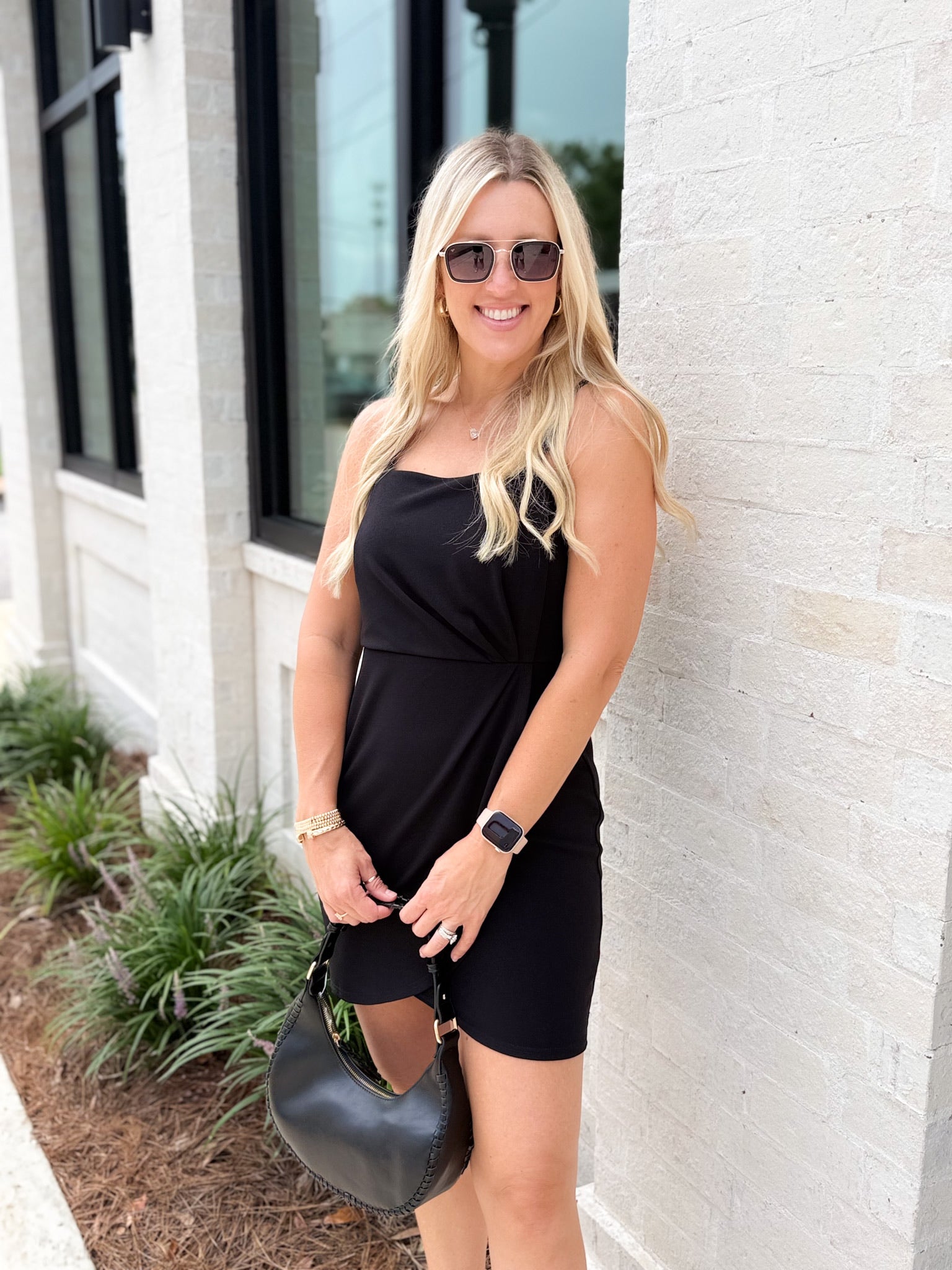 On My Way Up Black Pleated Bodycon Dress