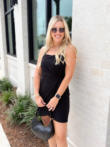 On My Way Up Black Pleated Bodycon Dress