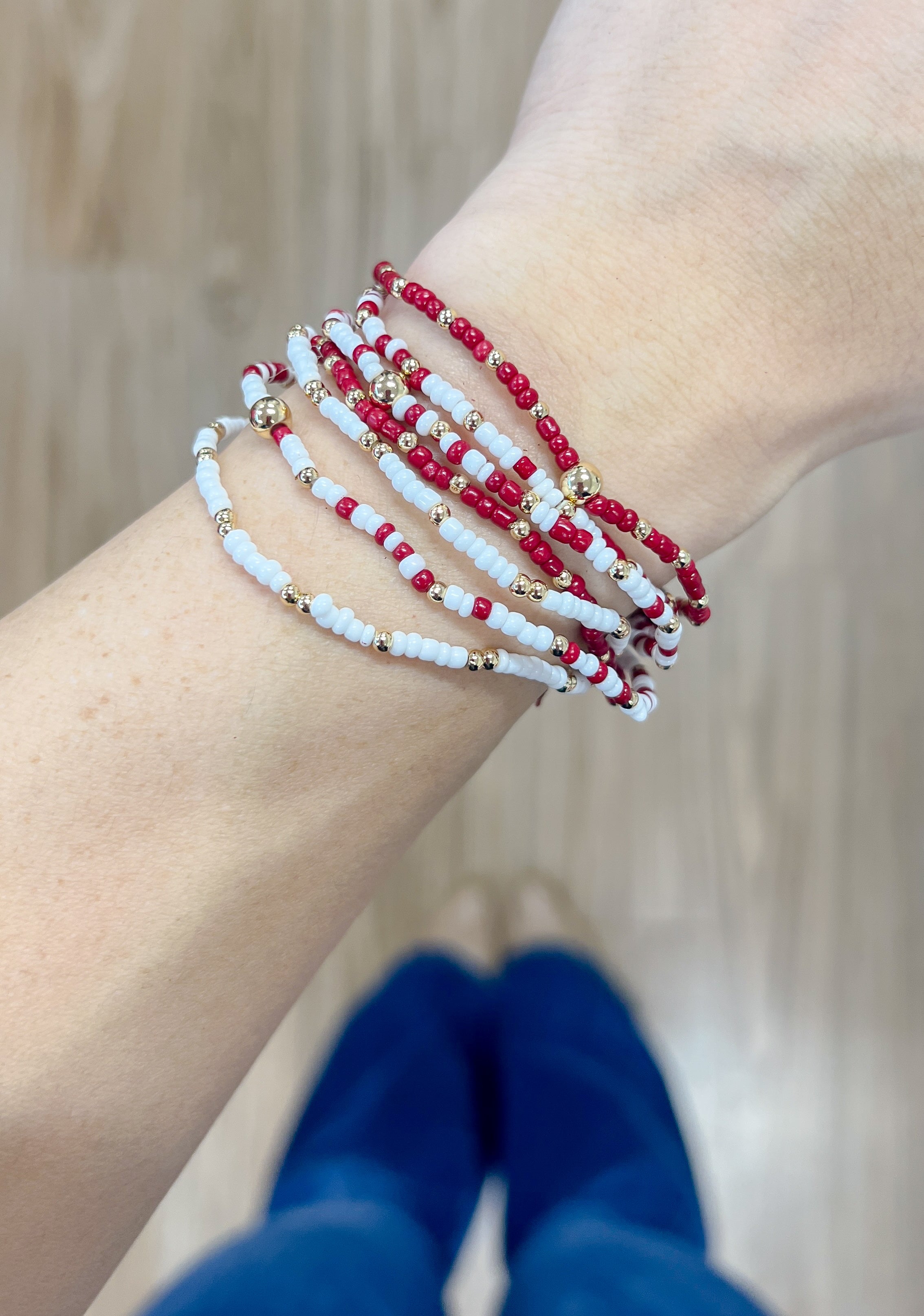 Maroon & White Stack Bracelets