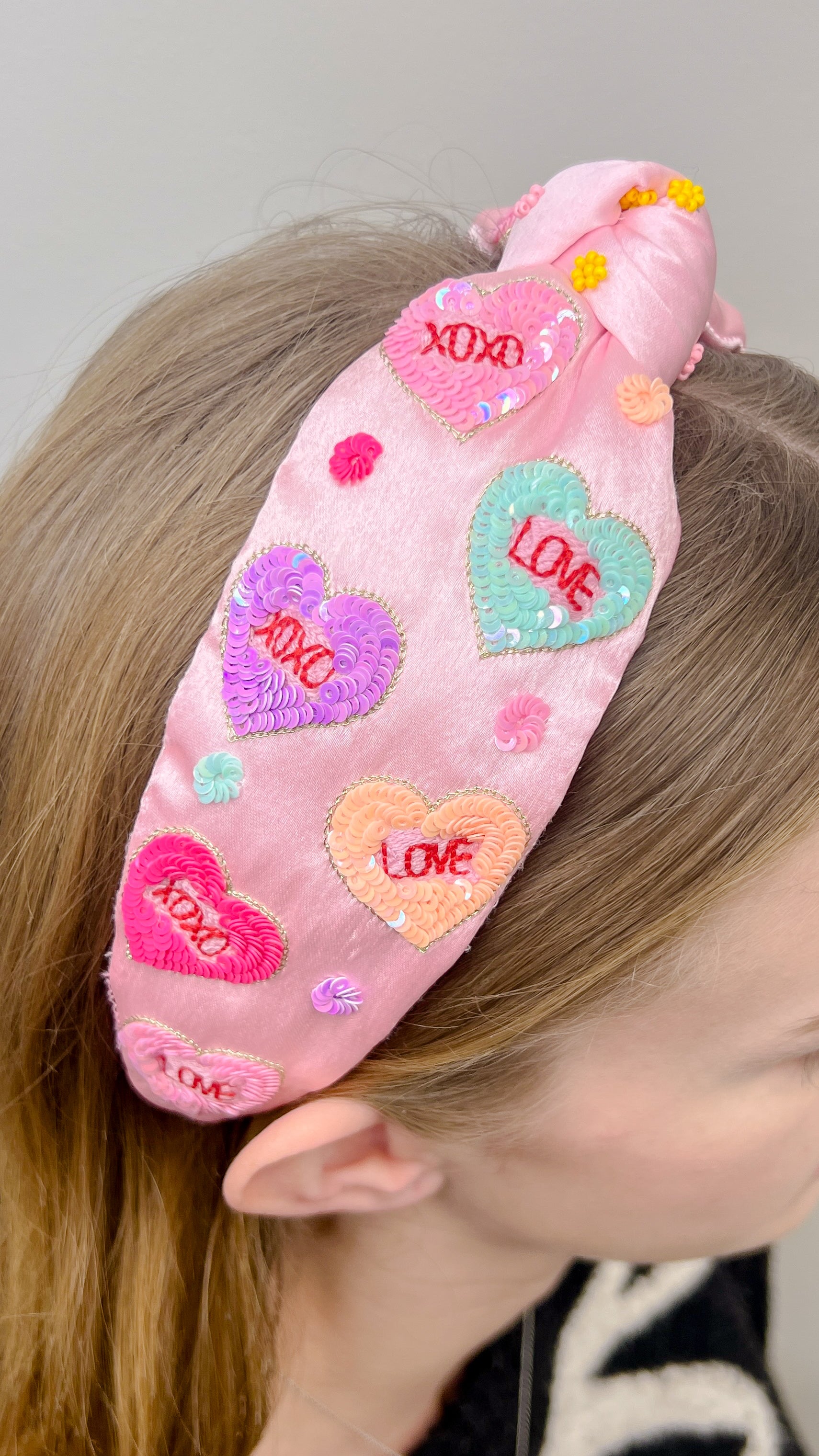 Multi Sequins Pink Heart Headband