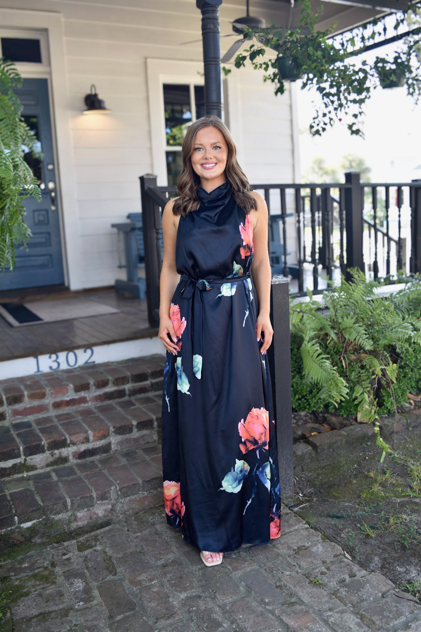 Georgia Black Floral Silk Maxi
