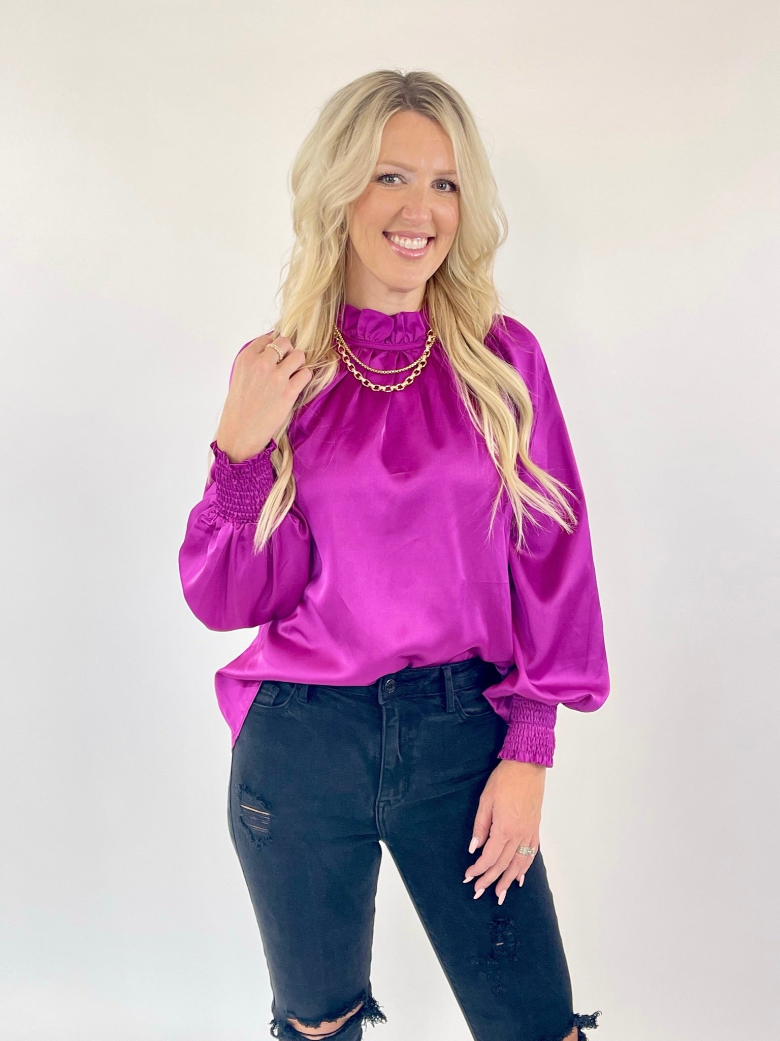 More To Love Magenta Silk Top