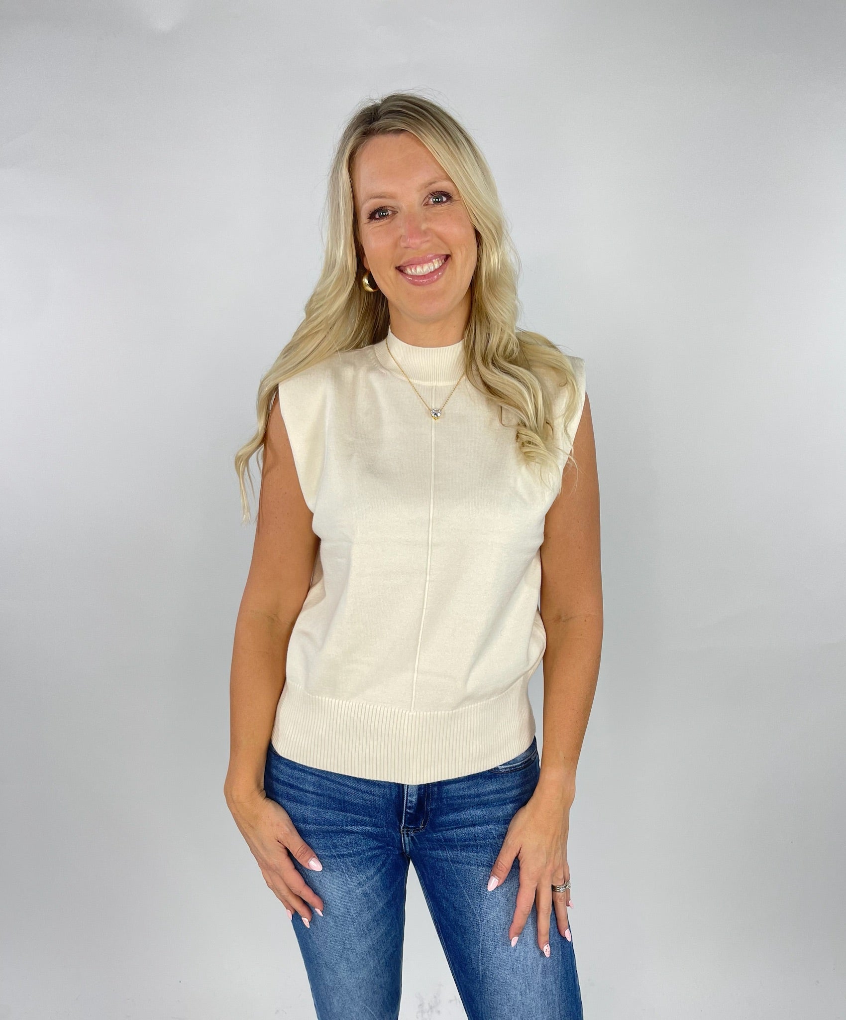 Candice Mock Neck Sleeveless Cream Top