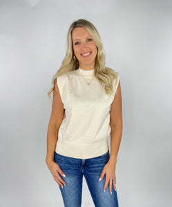 Candice Mock Neck Sleeveless Cream Top