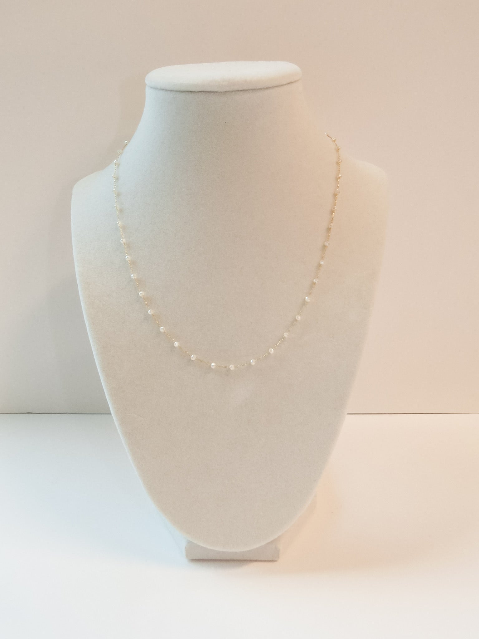 Mini Dainty Pearl Glass Crystal 15" Necklace