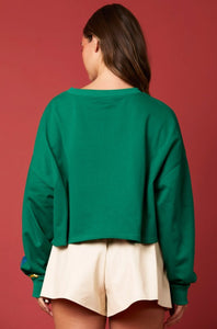 Green Cropped Sequin Christmas Lights Top