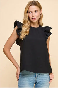 Talk About Good Black Ruffle Sleeve Top