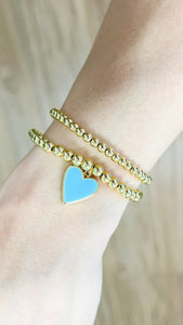 Gold Beaded Heart Bracelet - Teal