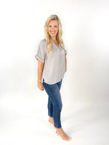 Simply Basic Grey Silk Short Sleeve Top