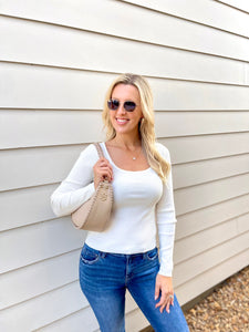 Easy Days Fitted Off White Square Neck Rib Top