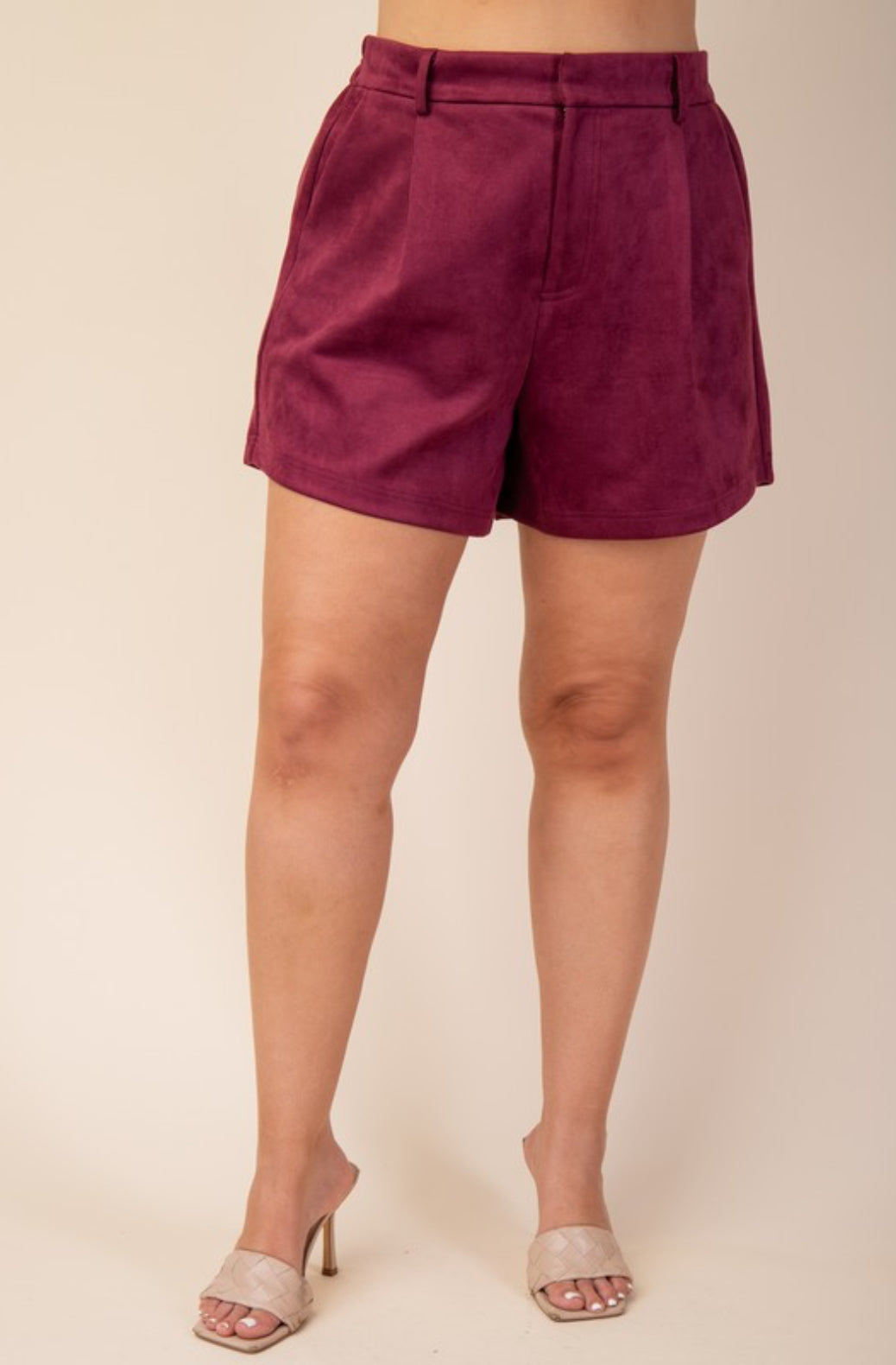 Final Moments High Wasted Plum Suede Shorts