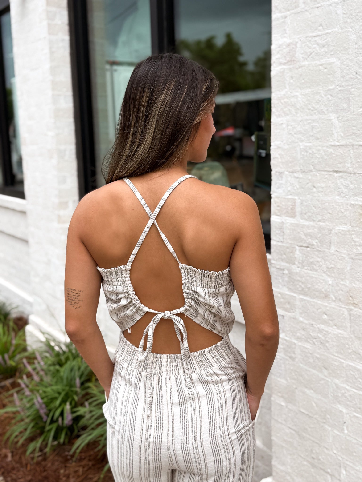 Stuck In Time Taupe Stripe Jumpsuit