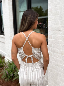 Stuck In Time Taupe Stripe Jumpsuit