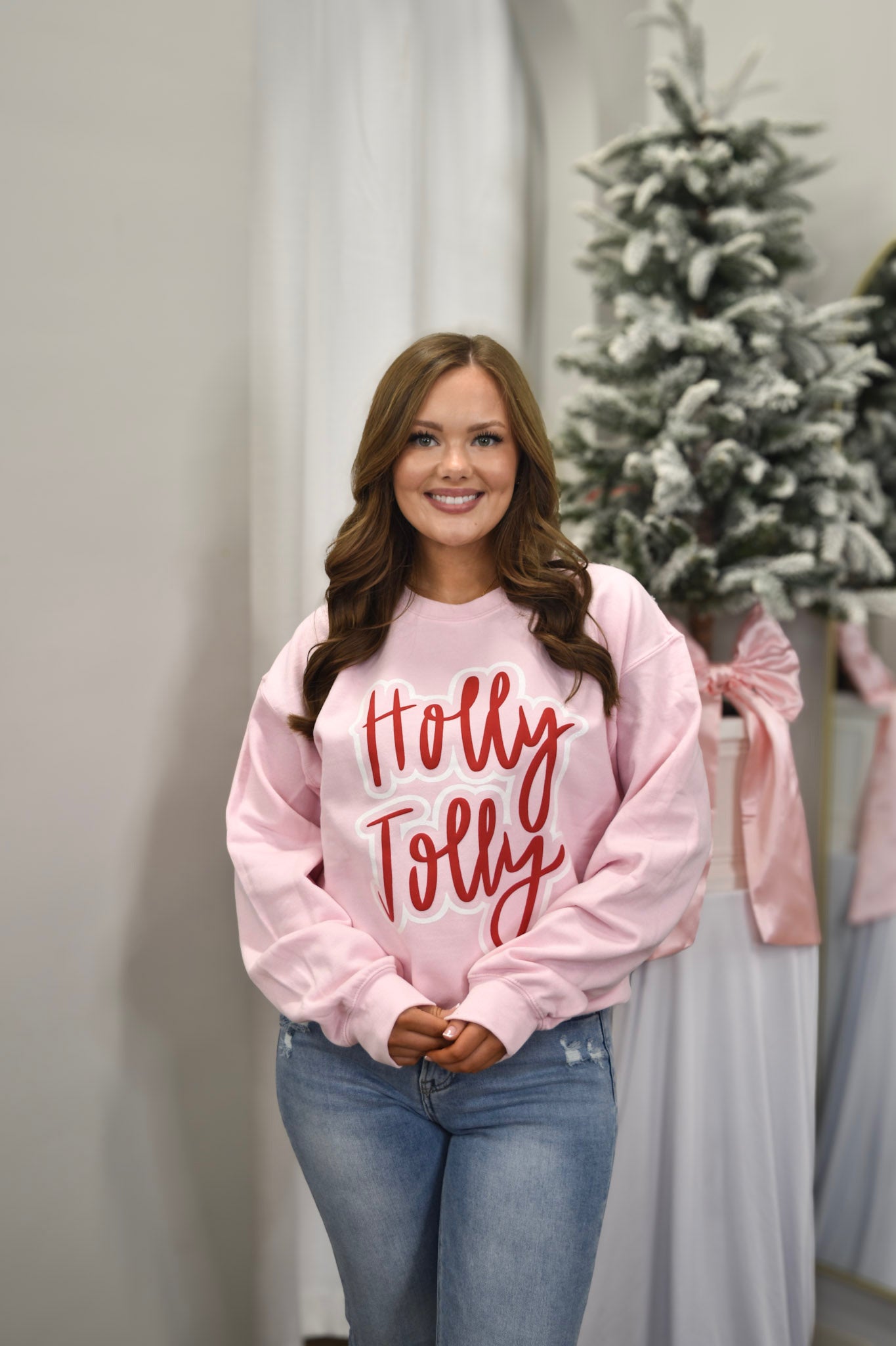 Holly Jolly Puff Pink Sweatshirt