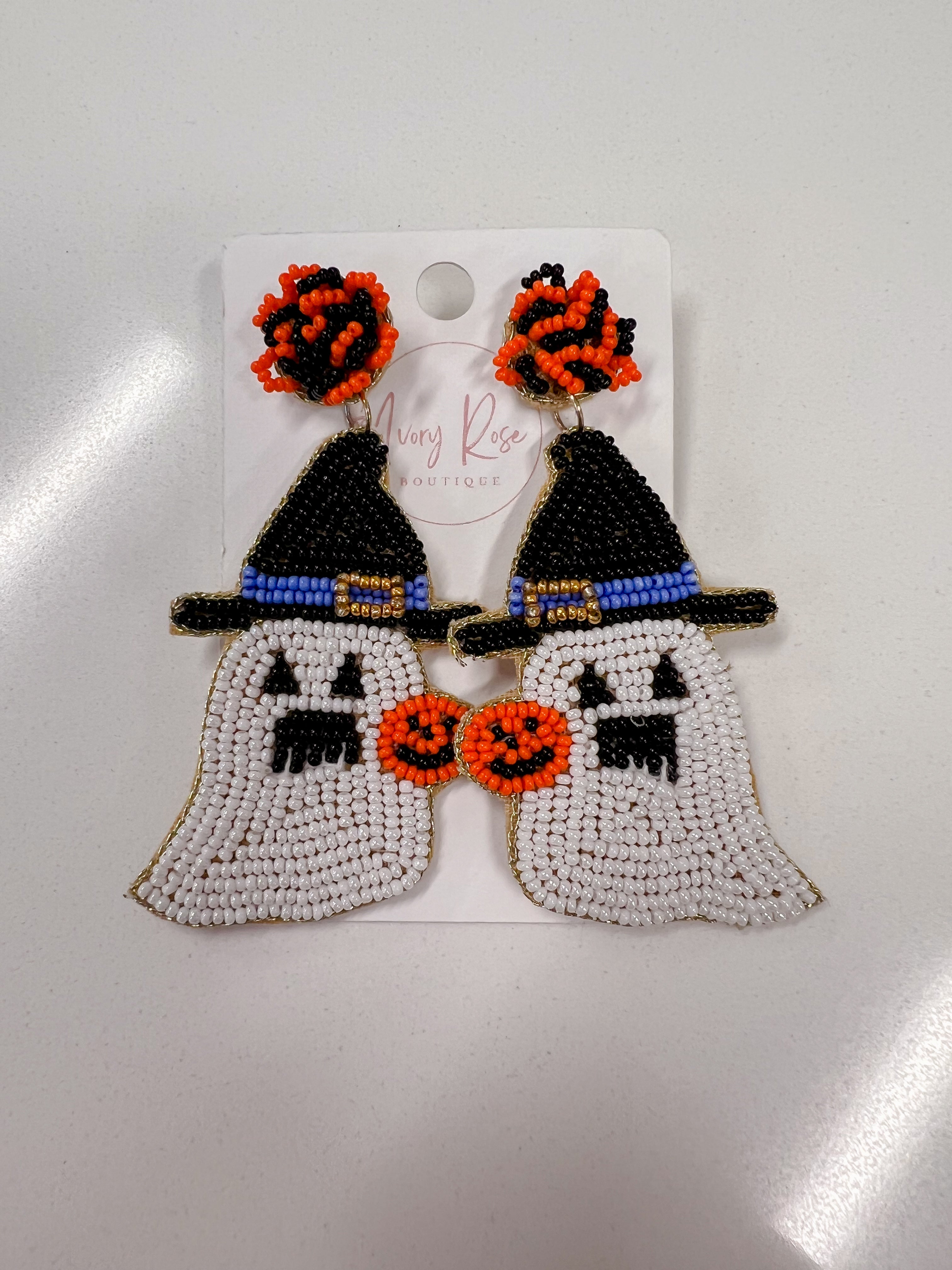 Ghost Halloween Beaded Earrings