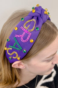 Mardi Gras Beaded Purple Headband