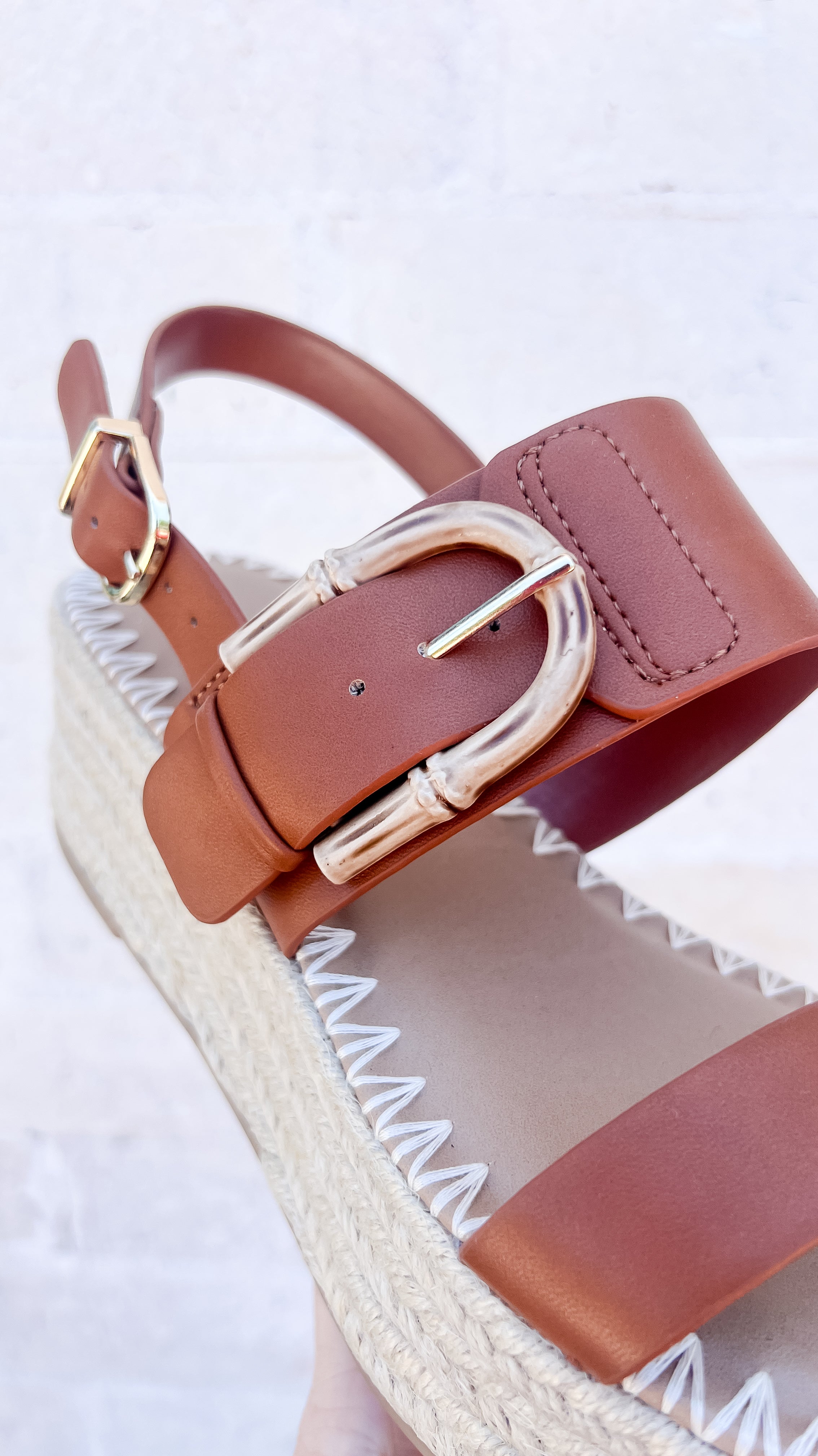 SUZY CAMEL DOUBLE STRAP BRAIDED WEDGE
