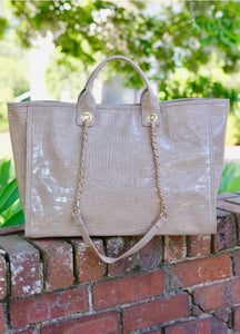 Melissa Taupe Patent Tote Bag