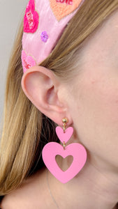 Double Layered Pink Heart Earrings