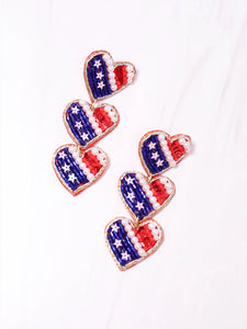 American Red White & Blue Heart Drop Earrings