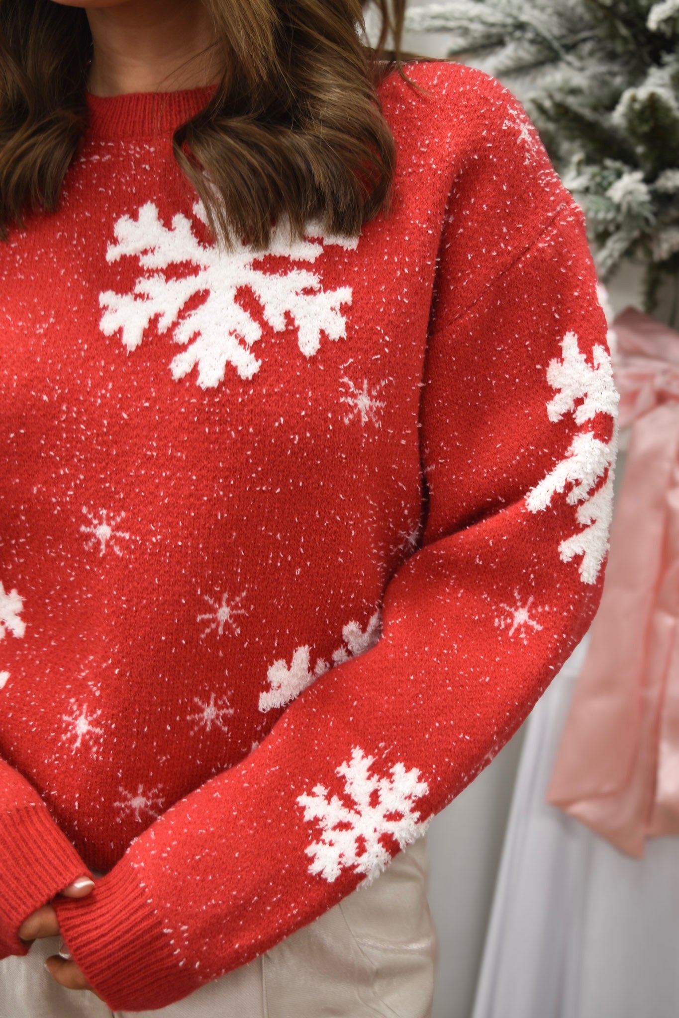 Christmas Snowflake Red Sweater Top
