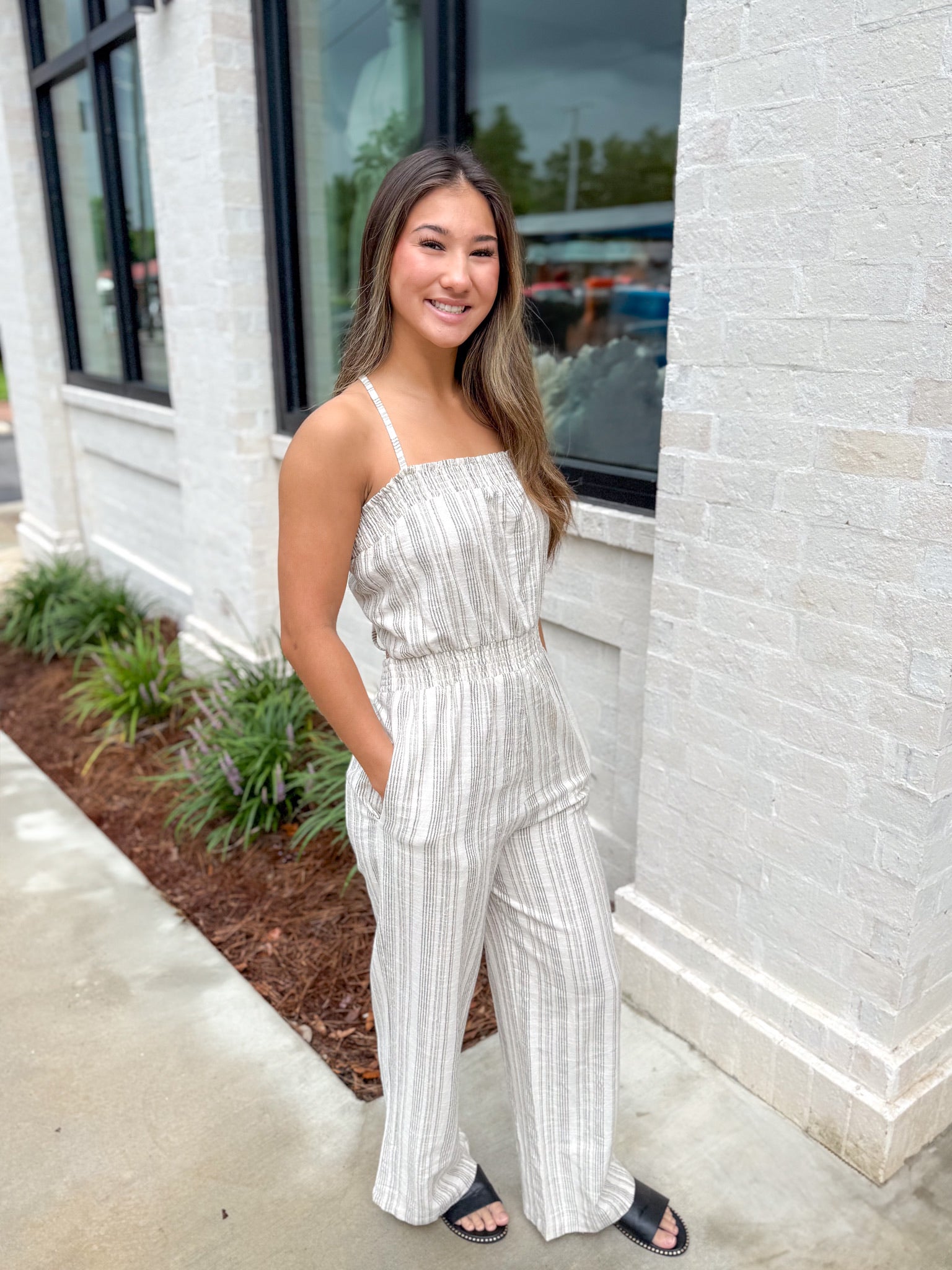 Stuck In Time Taupe Stripe Jumpsuit