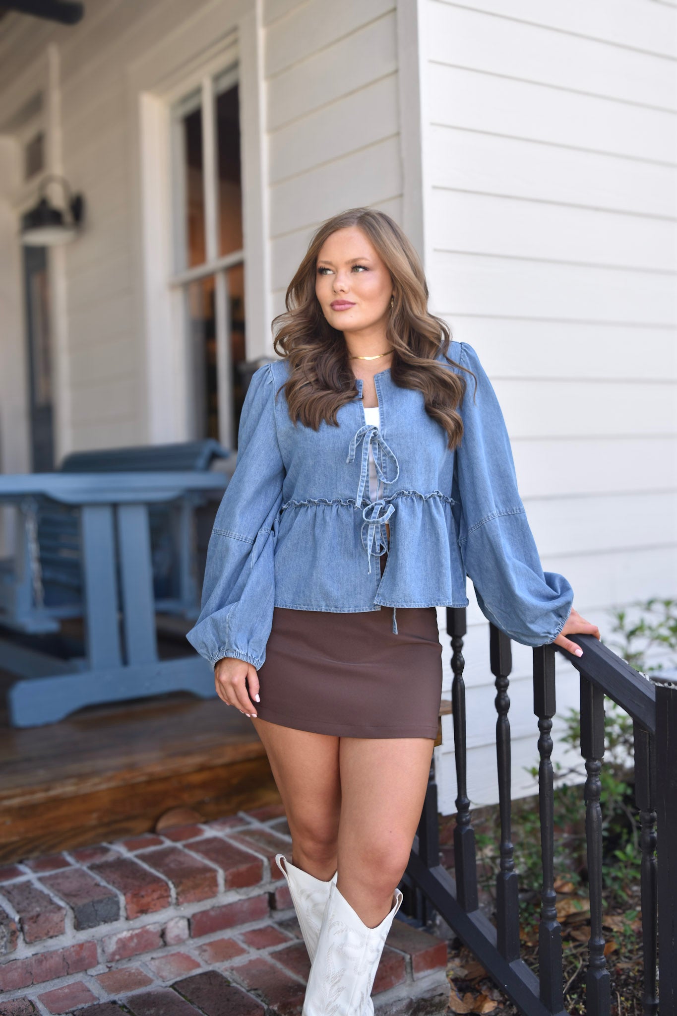 Trading Places Ruffle Hem Denim Top