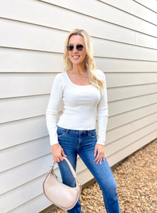 Easy Days Fitted Off White Square Neck Rib Top