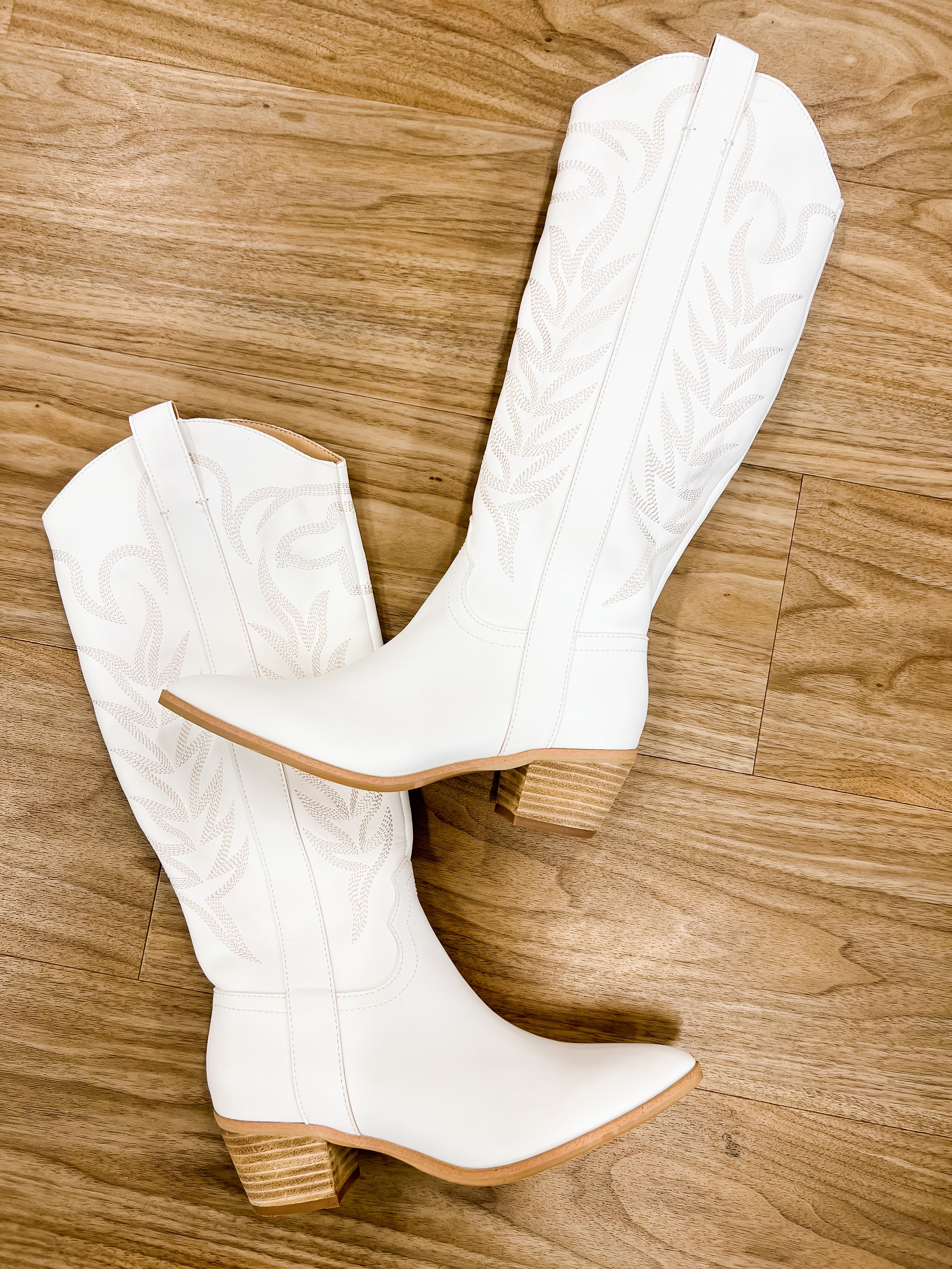 Nina Inlay High Western Block Heel Boot - White