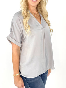 Simply Basic Grey Silk Short Sleeve Top