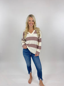 Since Youve Been Gone Mauve/Cream V-Neck Sweater