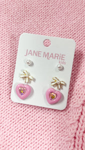 Set of 3 Pearl, Bow & Heart Earrings