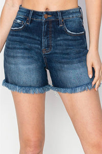 Jasmine High Rise Dark Fray Hem Shorts