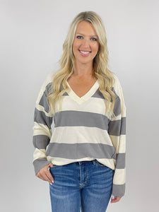 Since Youve Been Gone Grey/Cream V-Neck Sweater