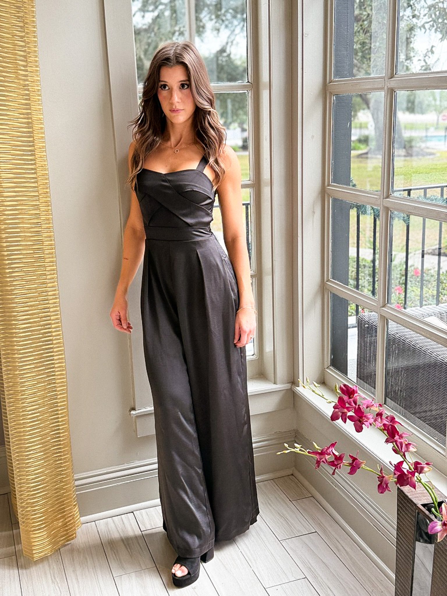 Dress To Impress Black Satin Detail Pant Jumpsuit