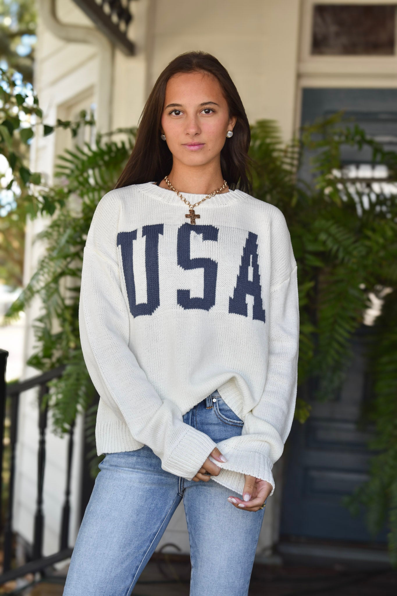 USA Navy/Cream Sweater