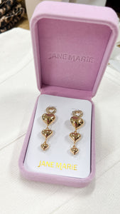 Crystal Heart Stud with Tiered 3D Gold Hearts