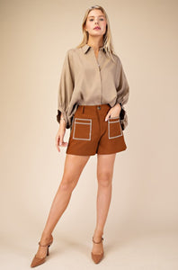 Glad You're Back High Waisted Embroidered Brown Shorts