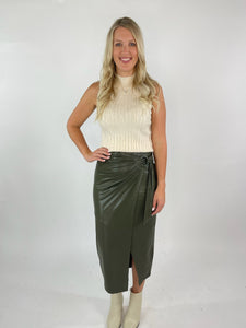 Melanie Olive Wrap Midi Skirt