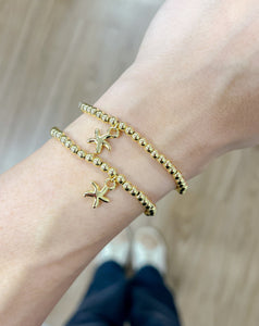 4 MM Star Fish Charm Gold Ball Bracelet