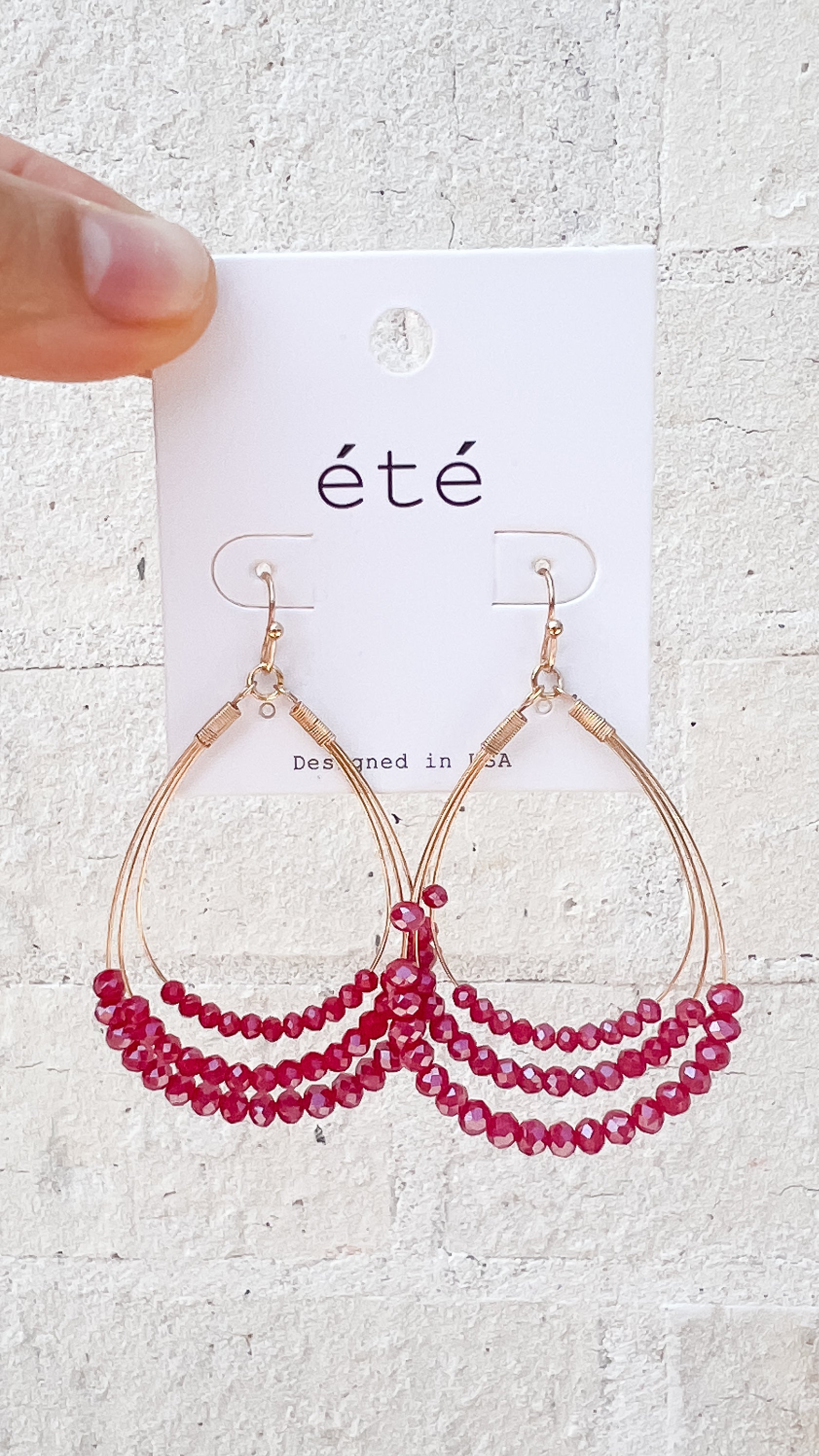 Red Beaded Hoop Earrings