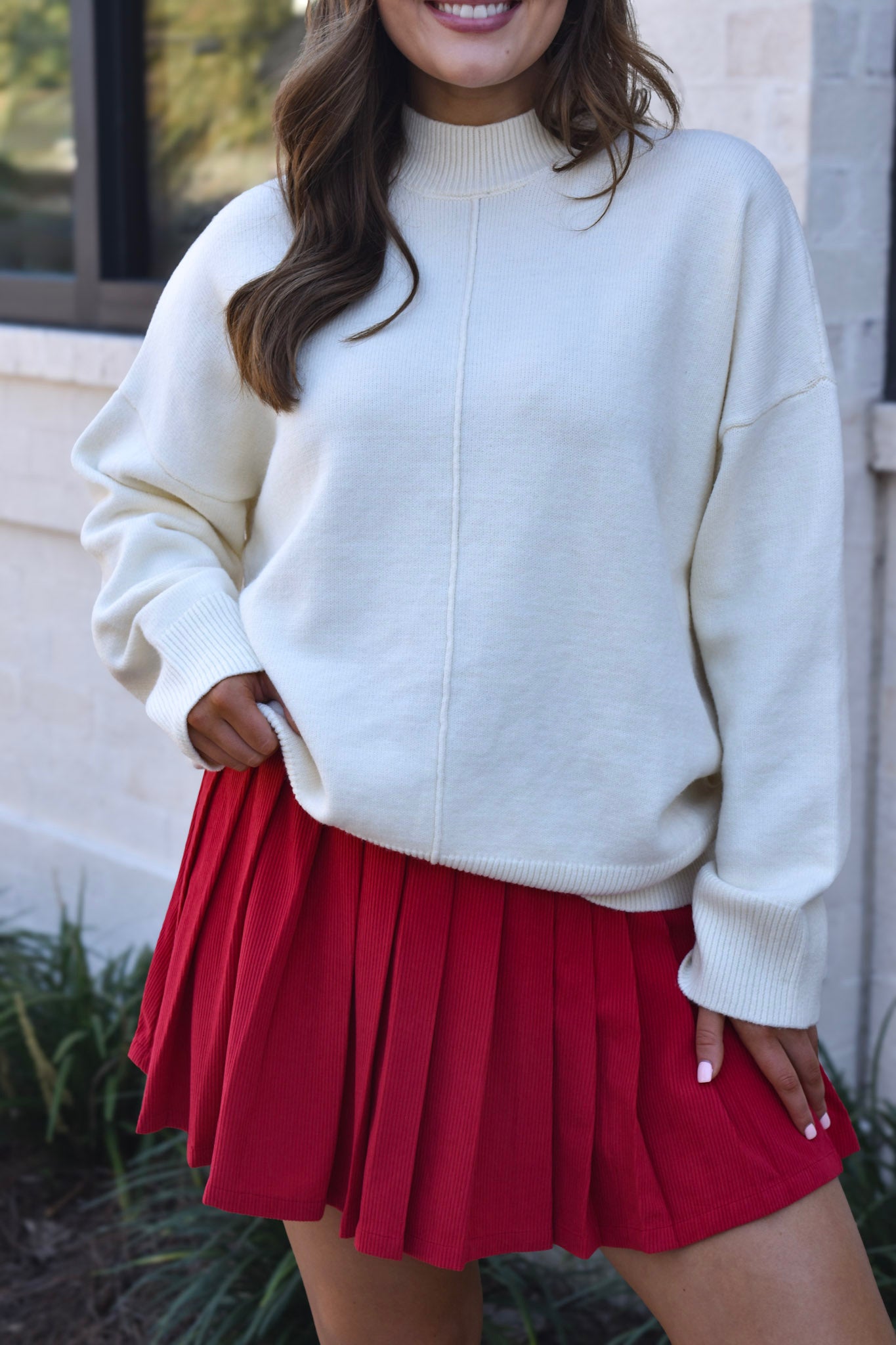Amelia Cream Mock Neck Long Sleeve Sweater